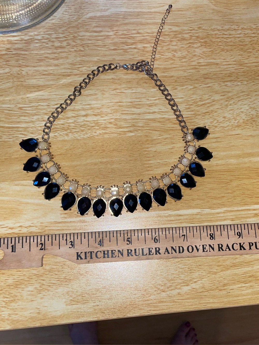 Gold-Tone Necklace with Black Teardrop Stones - Women Jewelry